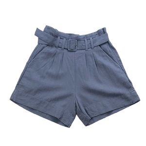 Abercrombie & Fitch Linen High-Waist Belted Shorts Side Pockets Blue Size XS